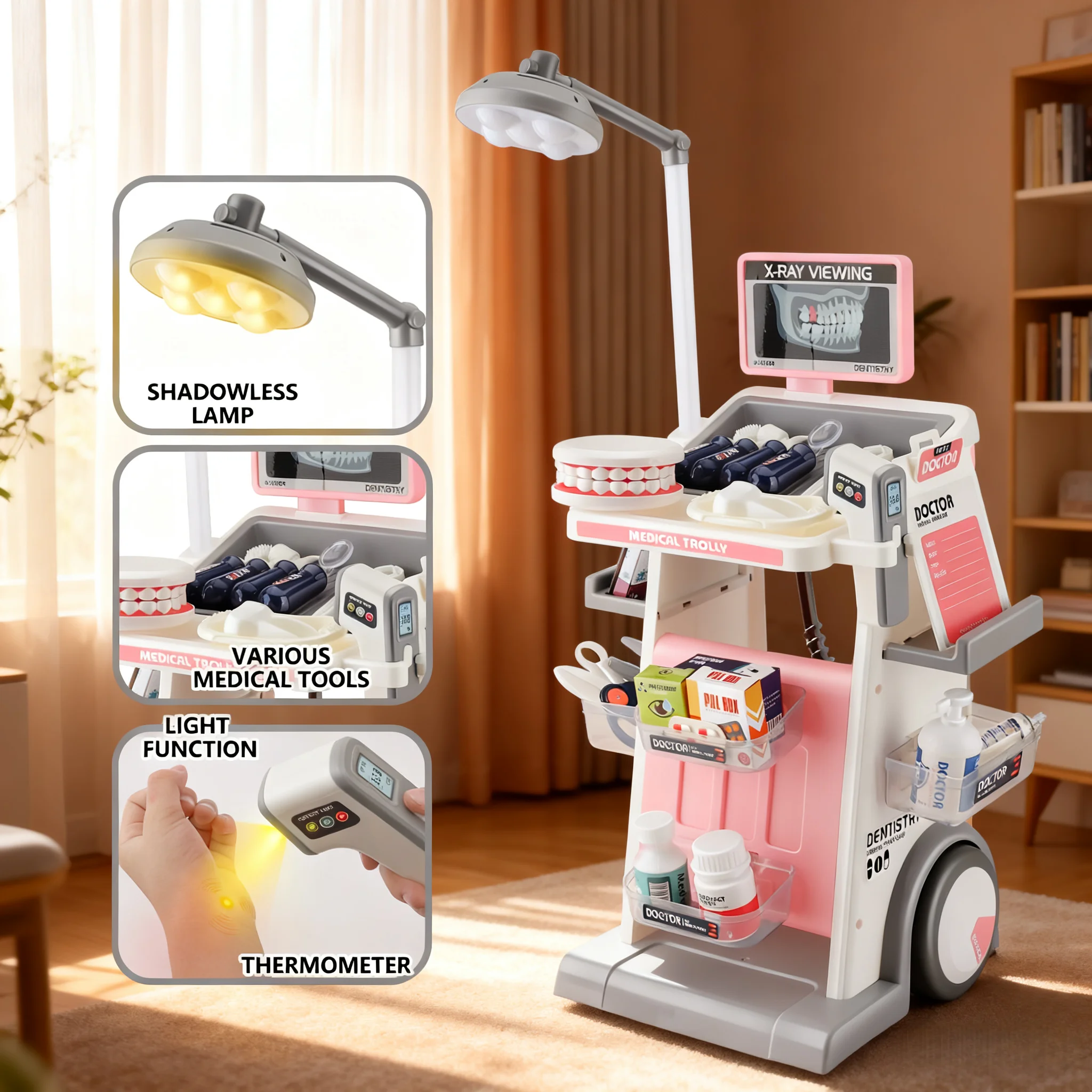 Grand ensemble de jouets de jeu de rôle pour dentiste pour enfants - avec lumières et sons, y compris les modèles dentaires + les outils de traitement, le rôle immersif
