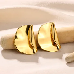 Fashion Big Folded Disc Earrings For Women Gold Color Stainless Steel Irregular Geometric Earrings Trendy Jewelry Gifts