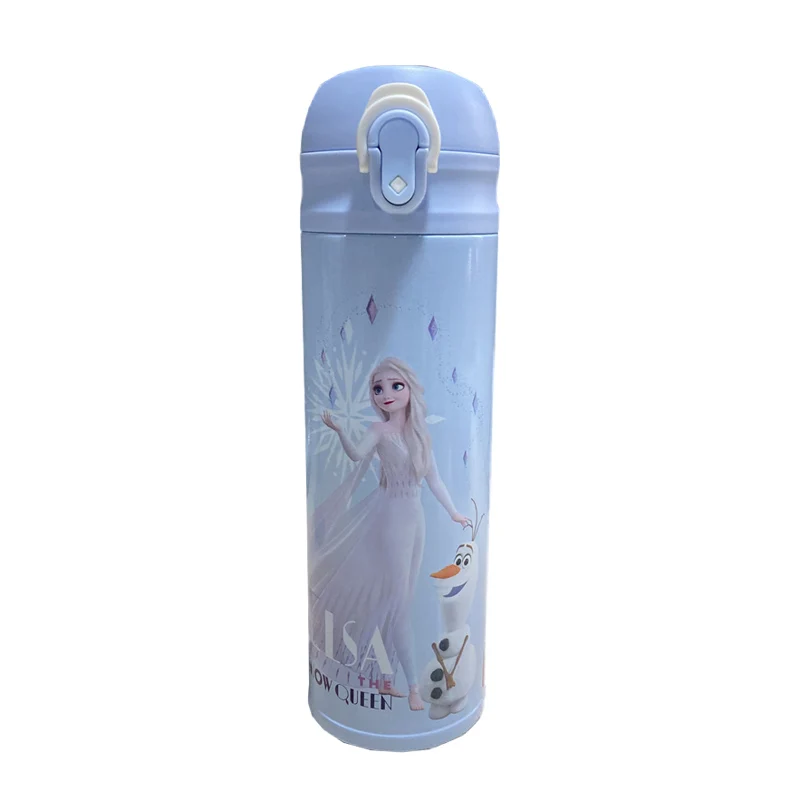 Disney Elsa Princess Cartoon kubek na wodę butelka termos śliczny uczeń ze stali nierdzewnej przenośny bezpośredni kubek na wodę do picia 500ML