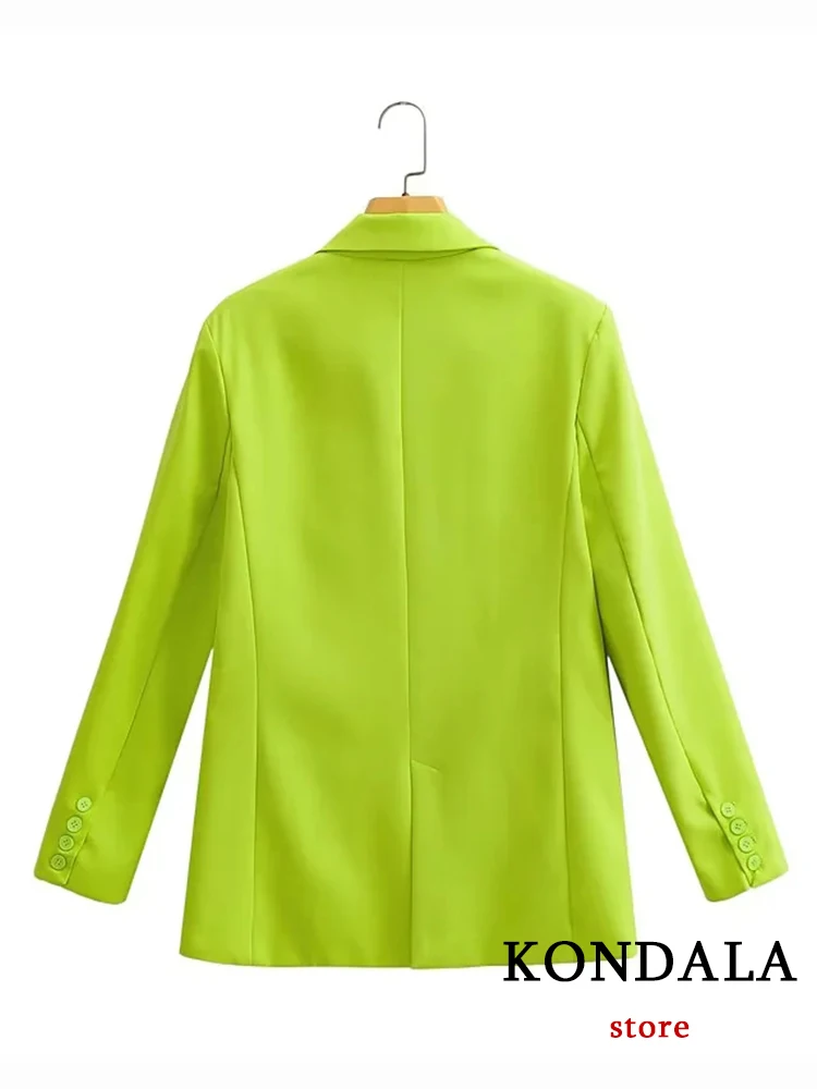 KONDALA Office Lady Solid Fluorescent Green Women V Neck Oversized Blazer Single Button Jackets Fashion 2022 Pockets Blazer