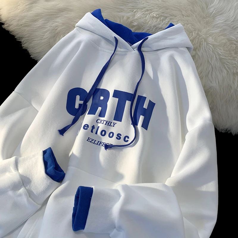 

American Sle Thiened Hoodie Men's Spring Autumn Trendy Brand Fce Lined Large Size Couple Outerwear for Teenagers