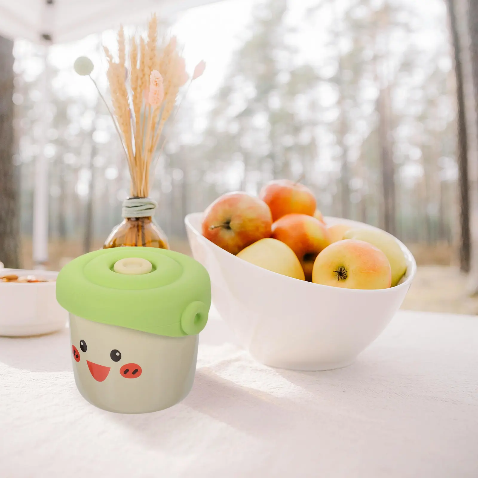 Baby Food Bowl Ceramic with Lid Cartoon Decorative Multi-Purpose Bowl for Steamed Egg Soup Rice Serving Food Container