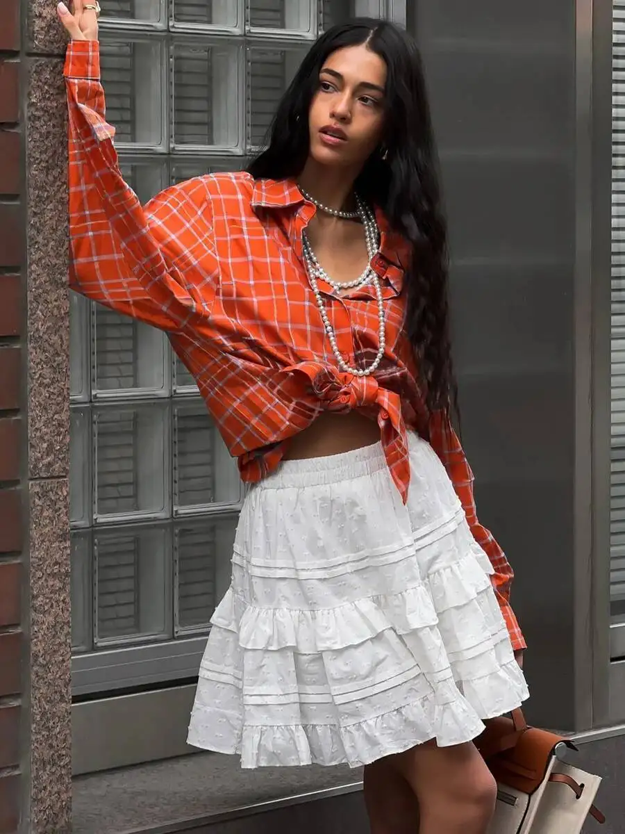 

Summer White Mini Skirt A-line High Waist Sexy Cute Ruffle Vintage Tennis Skirt Elastic Waist Tutu Short Skirts For Women XCX8