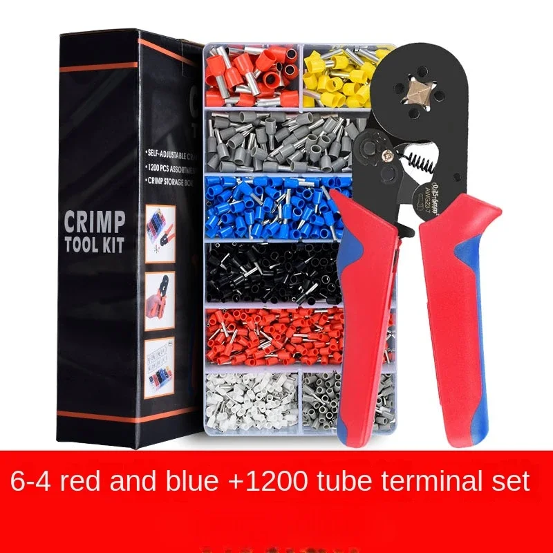 

European Style Tube Type Wiring Terminal+crimping Pliers Set (red and Blue 0.25-10+1200PCS Terminals)