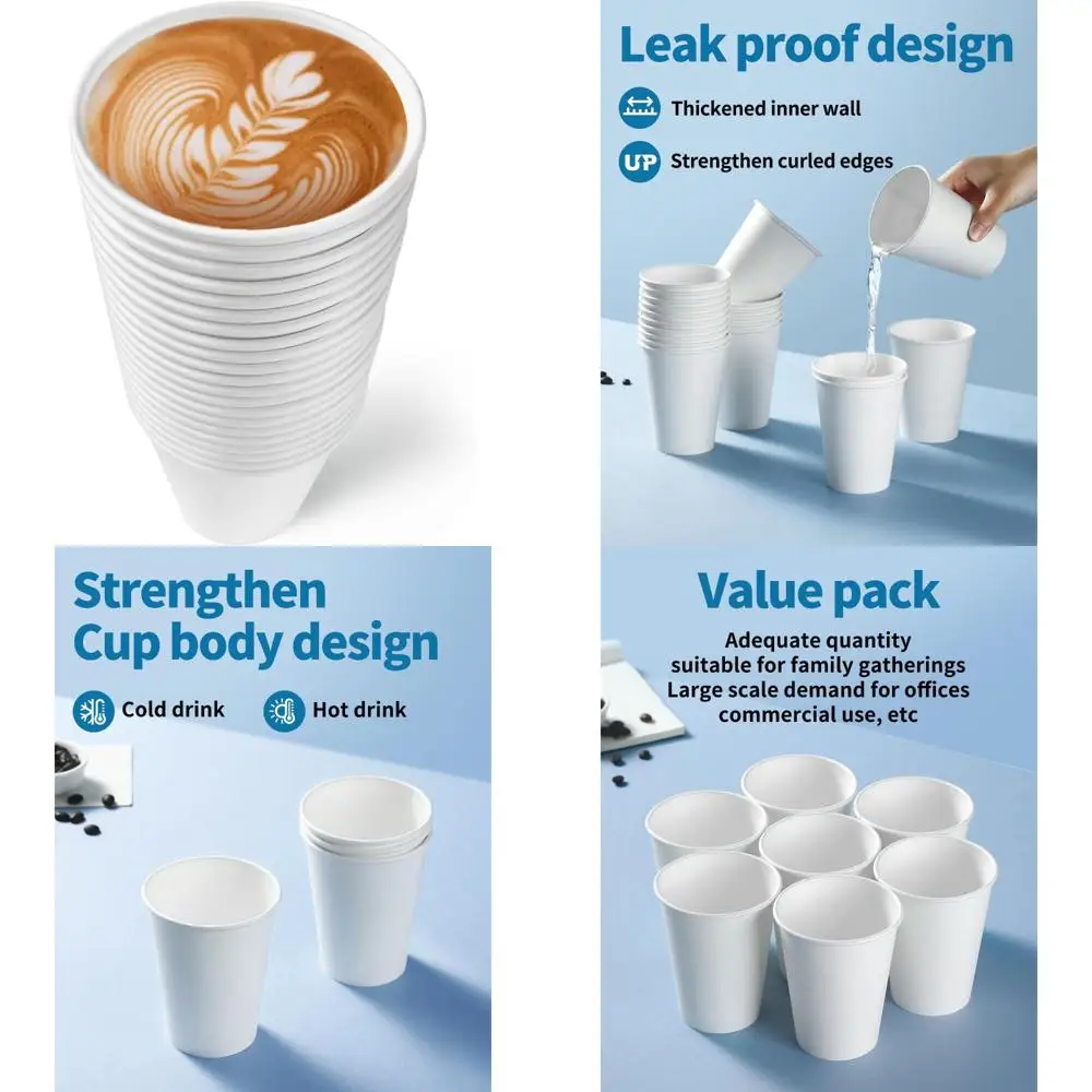 

500 pack white leak-proof paper cups for hot & cold beverages - ideal for parties and office events
