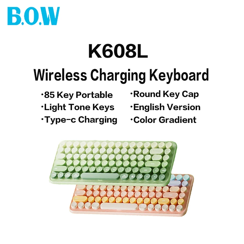 

B.O.W K608DL Bluetooth Wireless Dual-mode Keyboard Charging Round Keycap Tone Key 85- key English Ver Lightweight Portable Cute