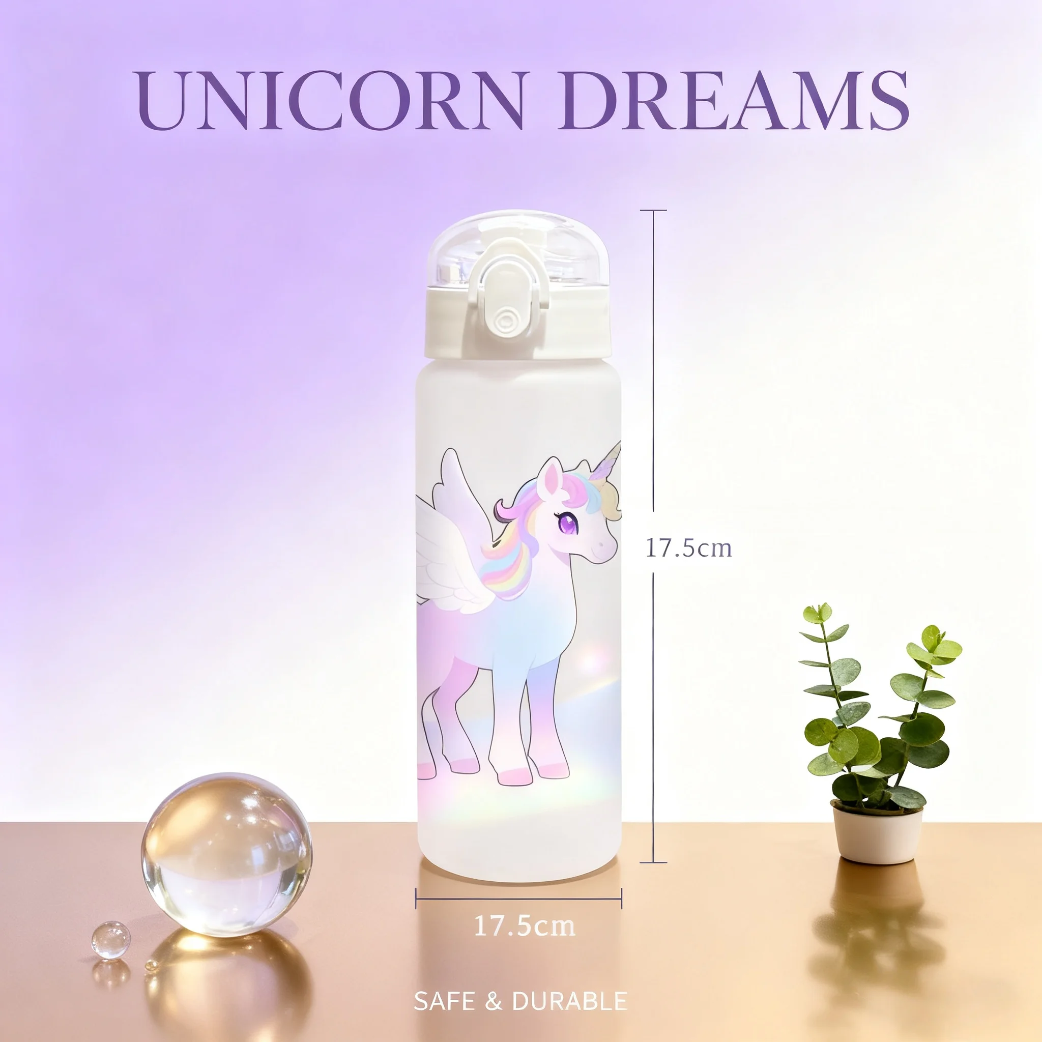 Taza de agua con patrones de unicornio impresa en 3D de 780ml con botella de agua manual para exteriores, sin PVC, a prueba de fugas, acabado mate resistente a la decoloración