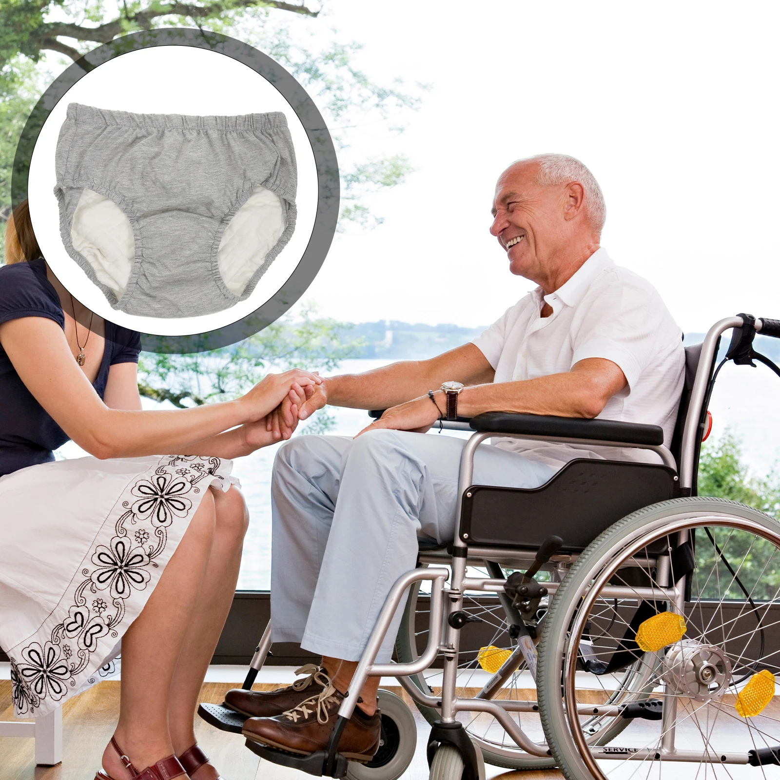 

1Pc Adult Incontinence Diaper Waterproof Breathable Reusable Elderly Protective Underwear Gray M High Absorption Home Use