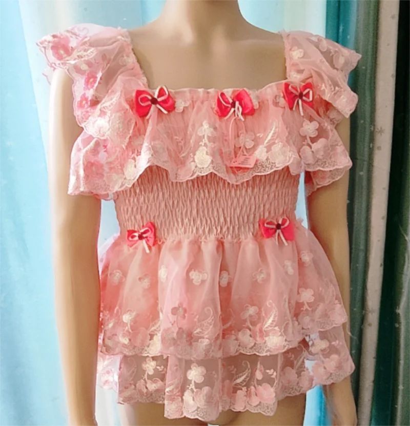 

Sexy Girl Bow Lace Slimming Short Dress Princess Tulle Puffy Dress Pink JSK Dress Sissy COS Cross-dressing Mini Dress ABDL