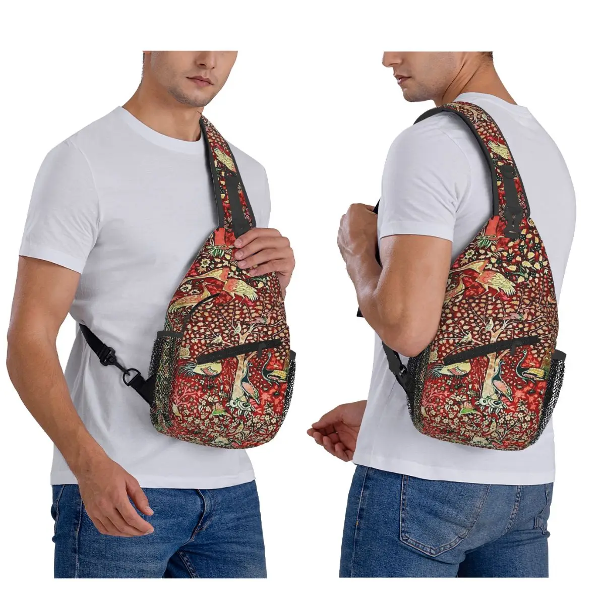 Antique Persian Rug Bird Tree Flowers Ca Chest Bag Men Sling Crossbody Backpack Chest Bag Traveling Hiking Daypack Shoulder Bag