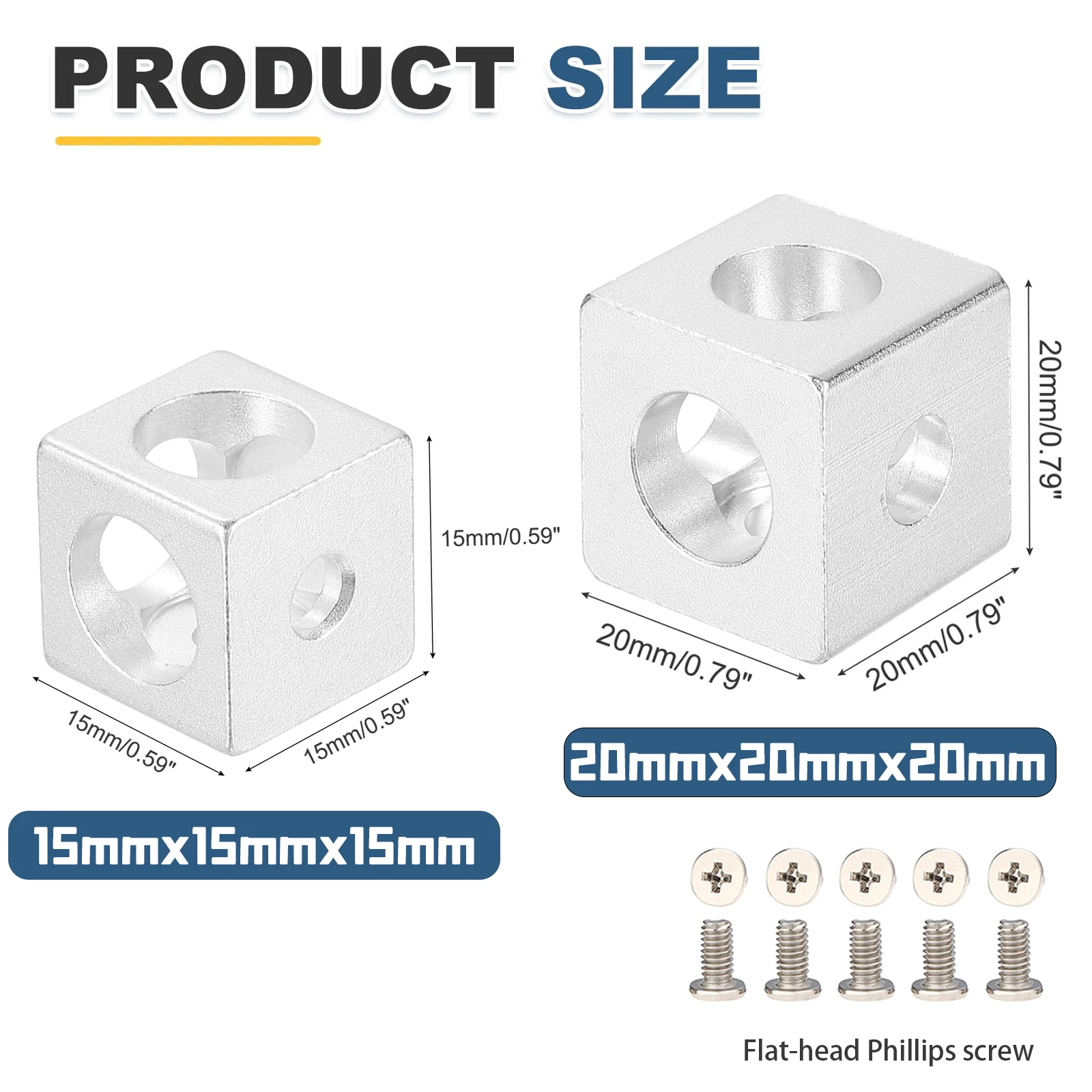 Silver 1515/2020 Series Cube Corner Bracke T Slot Cube Corner Brackets Extruded Hardware For Aluminum Extrusion Rail Accessories