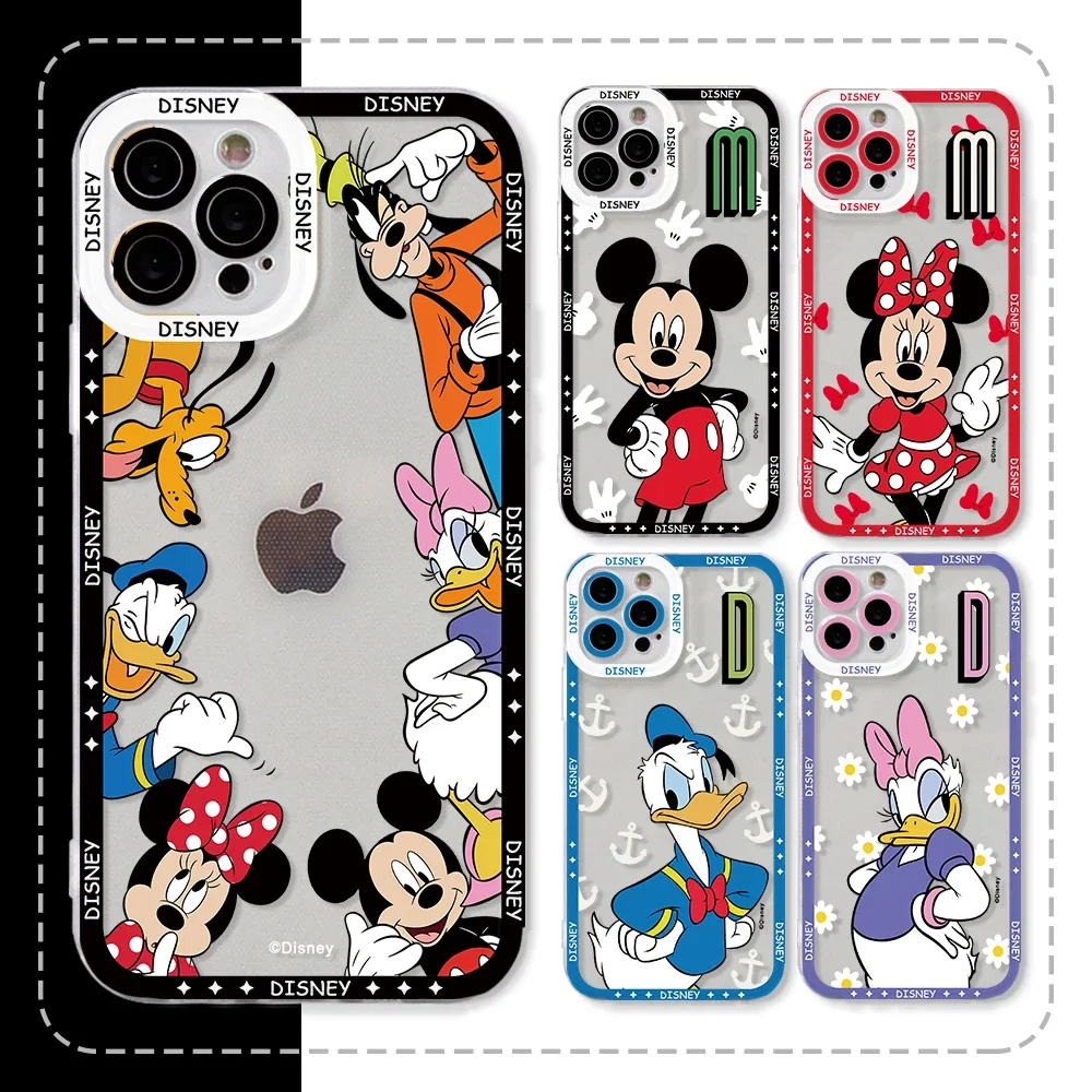 Pluto Goof Mickey Donald Phone Case for iPhone 16 15 14 Plus 13 12 Mini 11 Pro Max X Xs XR 7 8 Border Print Clear Soft Cover