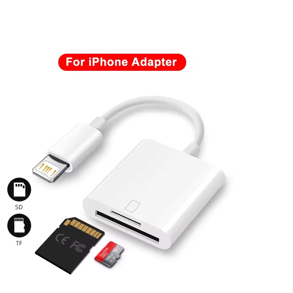 

2-in-1 Lightning Card Reader, SD/TF Memory Card Adapter, High-Speed Data Transfer for iPhone14 13 12 11 X XS ProMax/iPad/Tablet