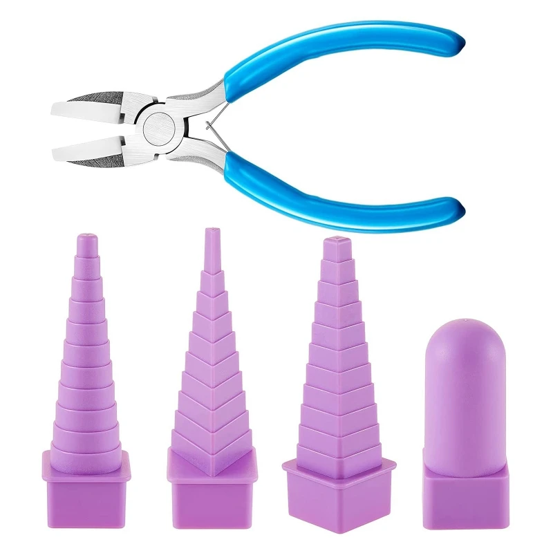 5 Pcs/set Purple Mandrels & Nylon Tip Chain Nose Pliers for Jewelry Making Round Oval Triangle Square Wire Wrapping Tool