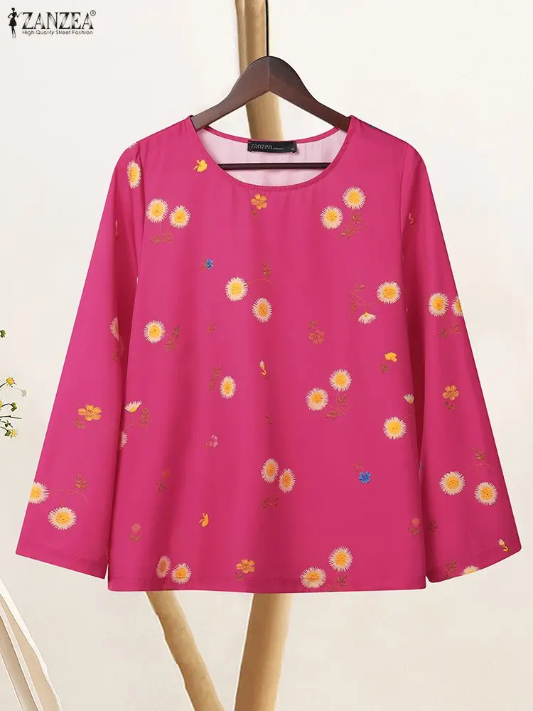 ZANZEA بلوزات نسائية بأكمام طويلة مطبوعة بالورود لخريف 2025 ملابس غير رسمية بفتحة جانبية ورقبة دائرية ملابس يومية ملابس نسائية 3XL #1