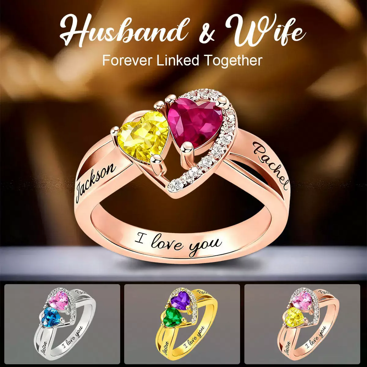 Custom Engraved Name Ring Personalized Mother Ring 1-2 Birthstone  Couple Engagement Promise Rings for Her Customized Family Rin
