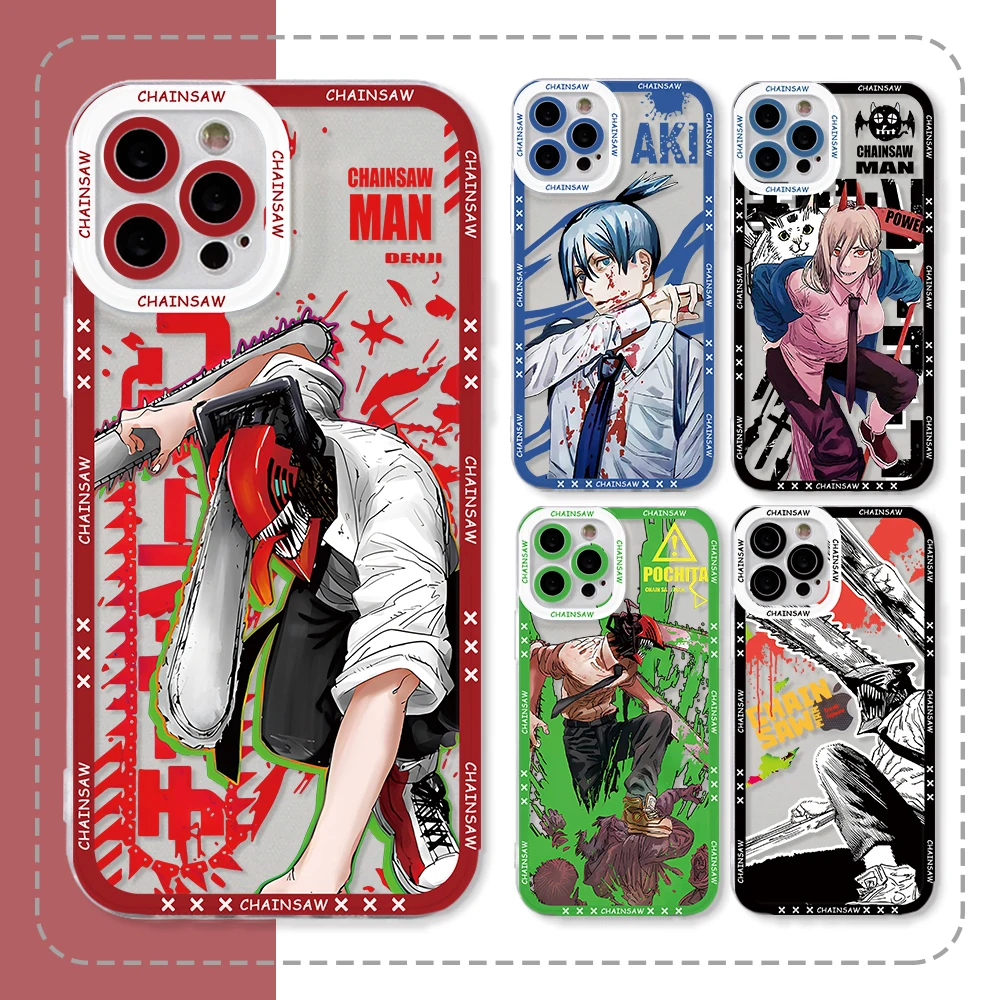 Anime Chainsaw Man Phone Case for Oppo A98 A96 A79 A78 A74 A60 A58 A57 A54 A53 A38 A17 A16 4G 5G Border Print Clear Soft Cover