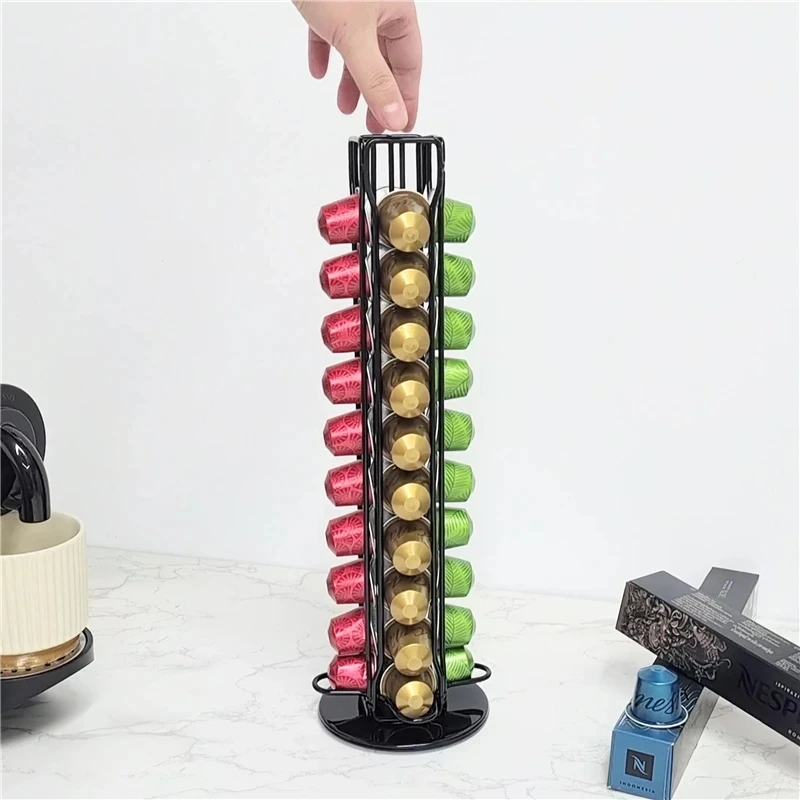 40 Pcs Nespresso Capsules Holder Rotating Rack Coffee Capsule Stand Coffee Pod Stainless Metal Storage Shelve Organization