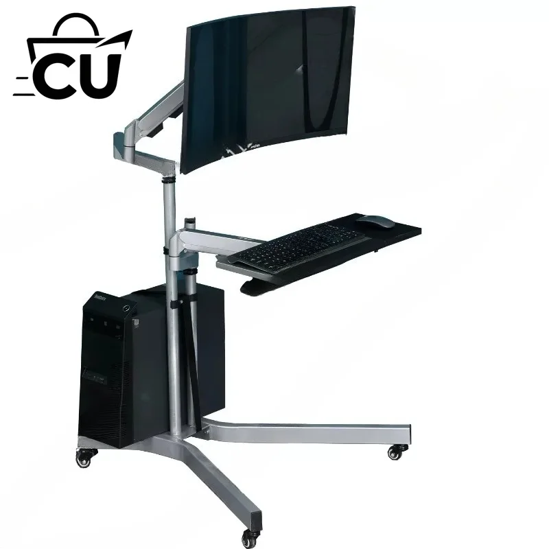 Monitor hovering can lie flat, lift and move, flip lazy bed bedside computer desk one-click air pressure lift