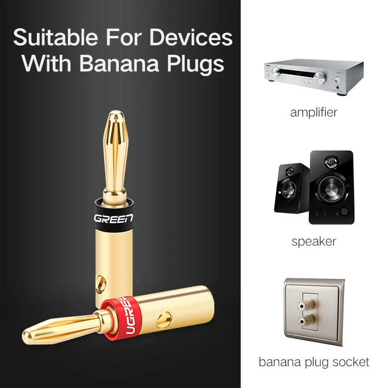 Ugreen-conector Banana de 4 piezas para altavoz, adaptador de enchufe para amplificador de Audio y vídeo