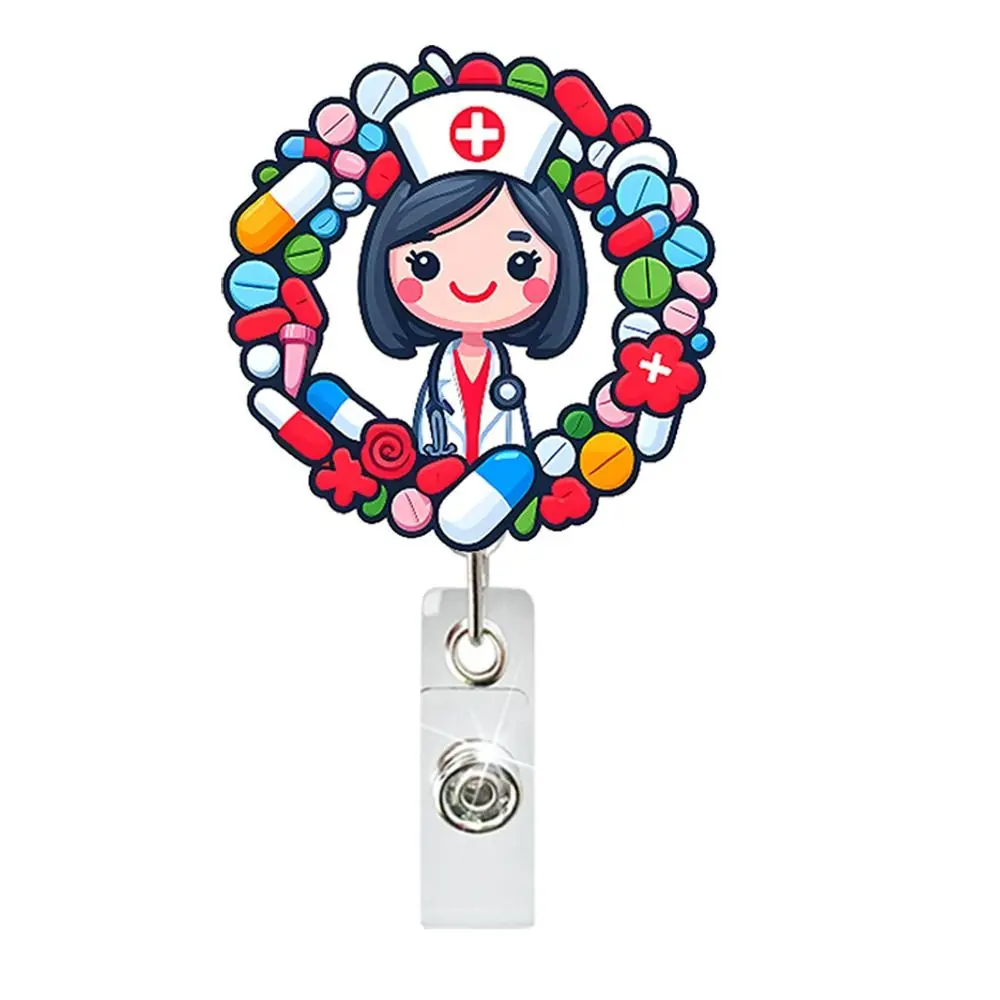 NEW Retractable Nurse Badge Holder Lanyard Acrylic ID Badge Reels Nursing ID Badge Holder ID Card Decoration