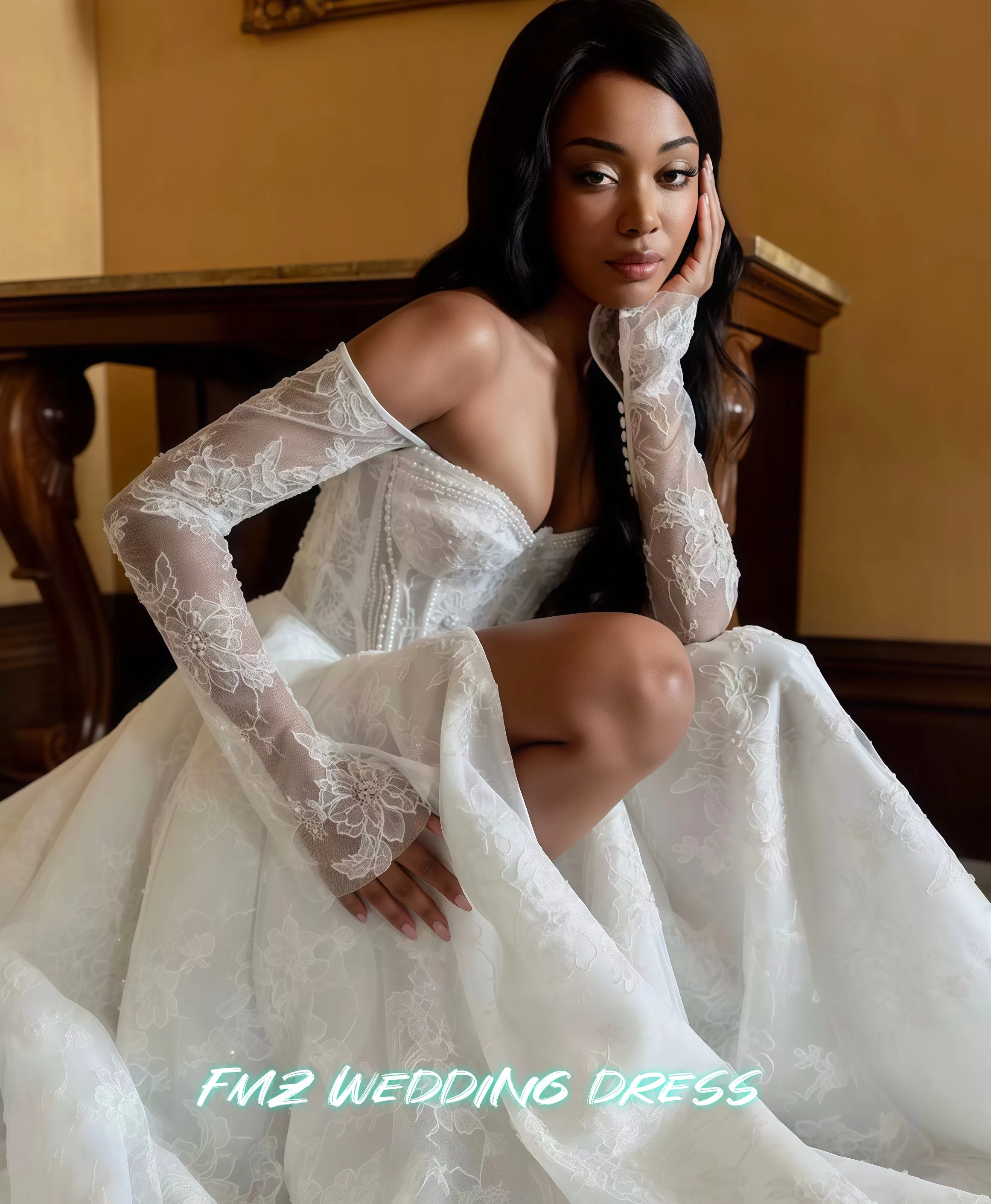 Customized Sweet collar long-sleeved A-LINE beaded luxury wedding dress vestidos de novia robe de mariee