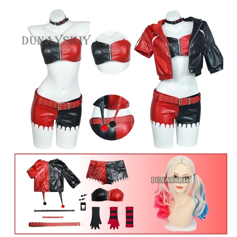 Joker Clown Cosplay Kostüm Perücke beängstigend Joker Mantel Uniform Paar Halloween Karneval Frauen Männer Rollenspiel Outfit Party Dress Up