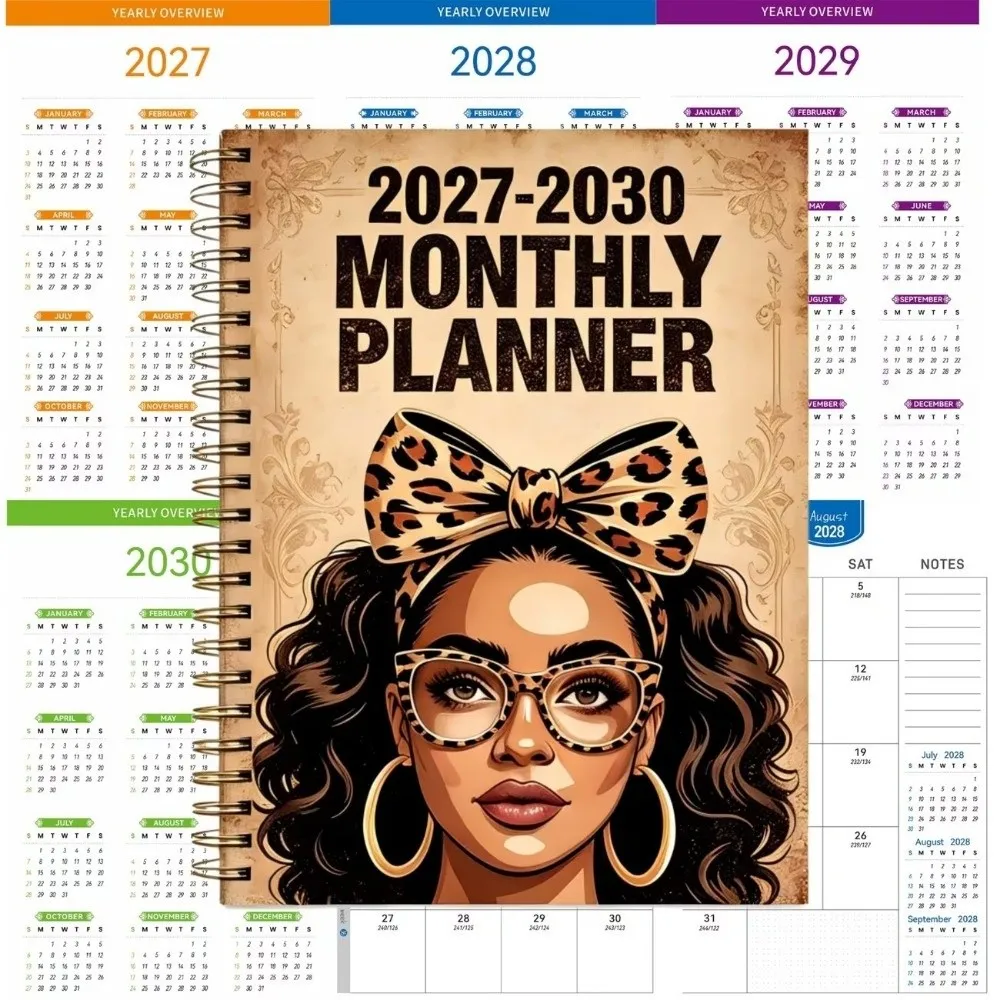 Beach Theme Cover 2027-2030 Monthly Calendar A5 Ocean Seashell Covered 4-Year Plan Book Spiral Bound Multi-Year Agenda Notepad