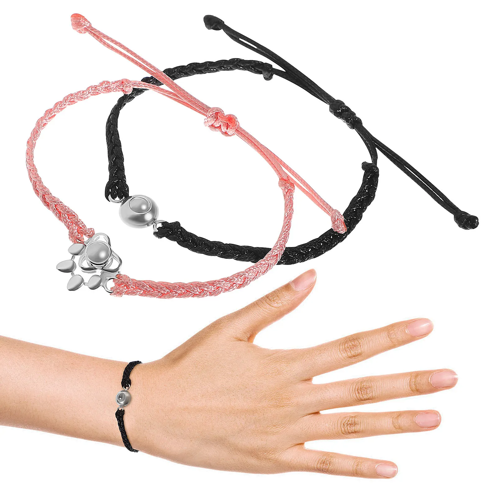 2Pcs Woven Braided Projection Bracelets Adjustable Colorful Wristband Couple Jewelry Gift Bracelet Circle Charms Bracelet