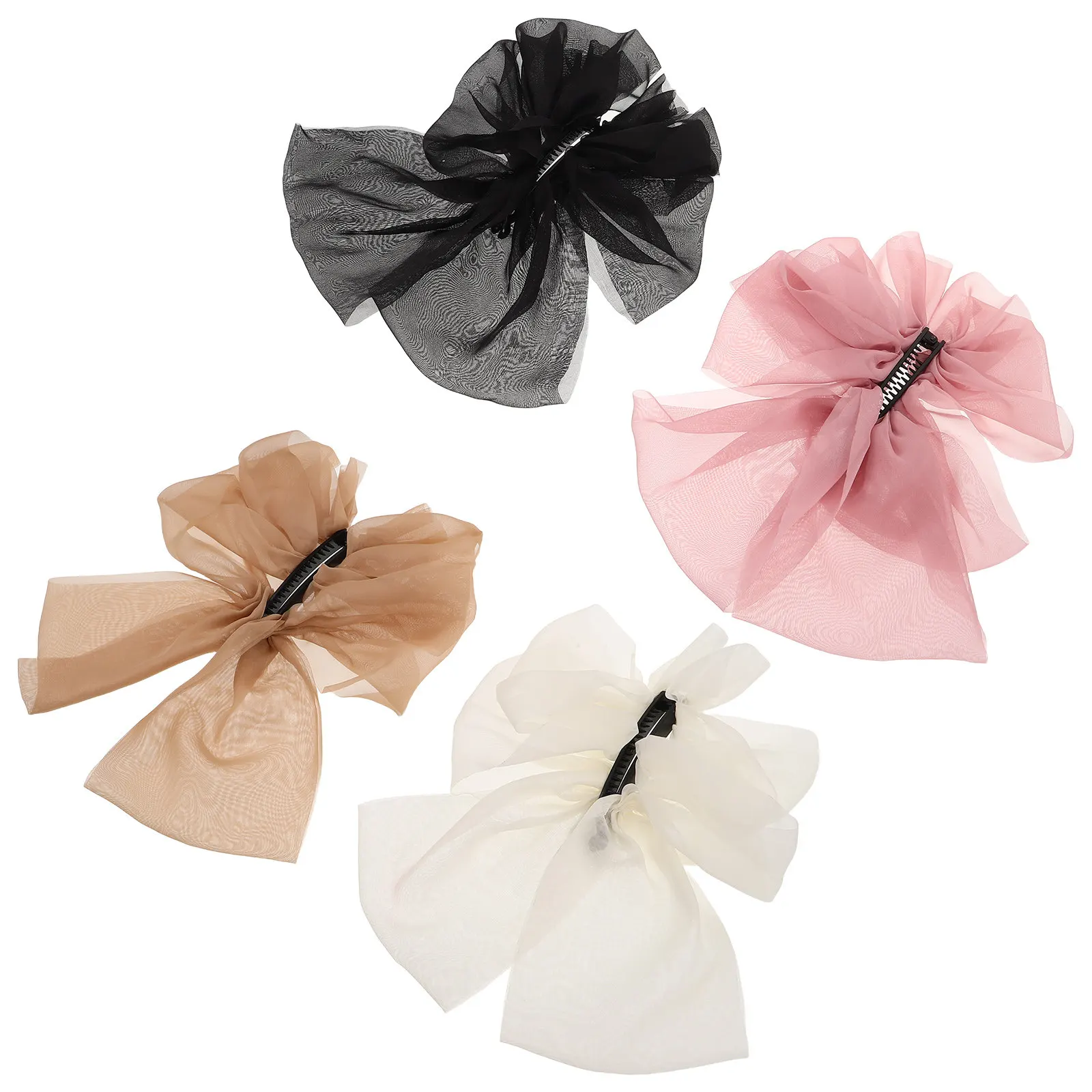 

Набор из 4 французских банановых заколок-бантов, многослойные банты для волос для женщин, элегантные держатели для хвоста, винтажные аксессуары для волос для повседневной укладки
