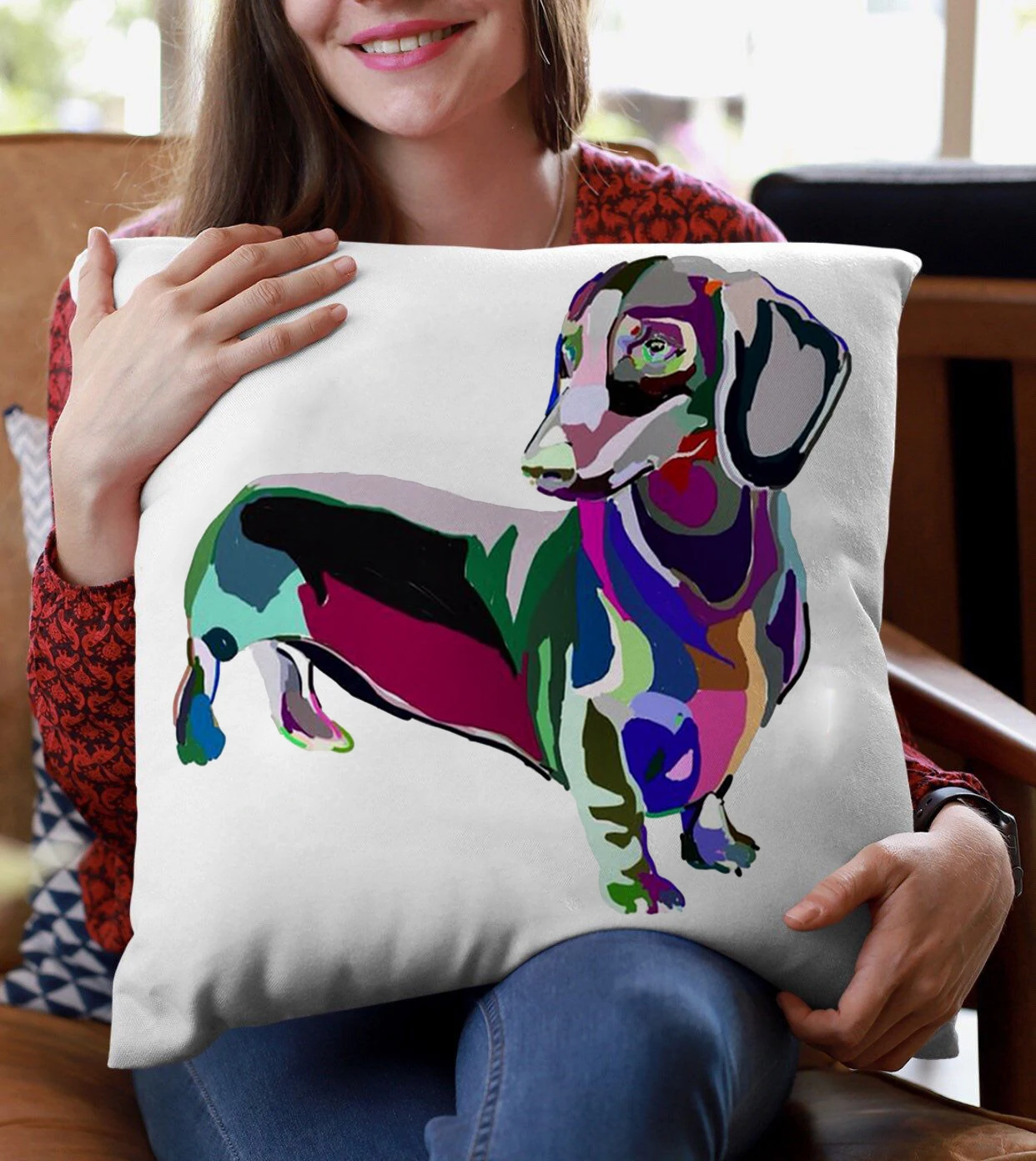 45X45cm Dachshund Art Polyester Cushion Cover Love Sausage Dog Pillow Bedroom Sofa Living Room Decor Pillowcase