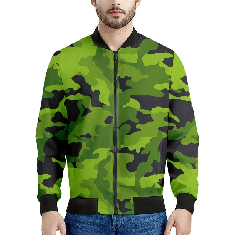Camouflage Print Zipper Jackets For Men Clothes Casual Camouflage Bomber Jacket Men Golf Fashion Sportswear Coats
