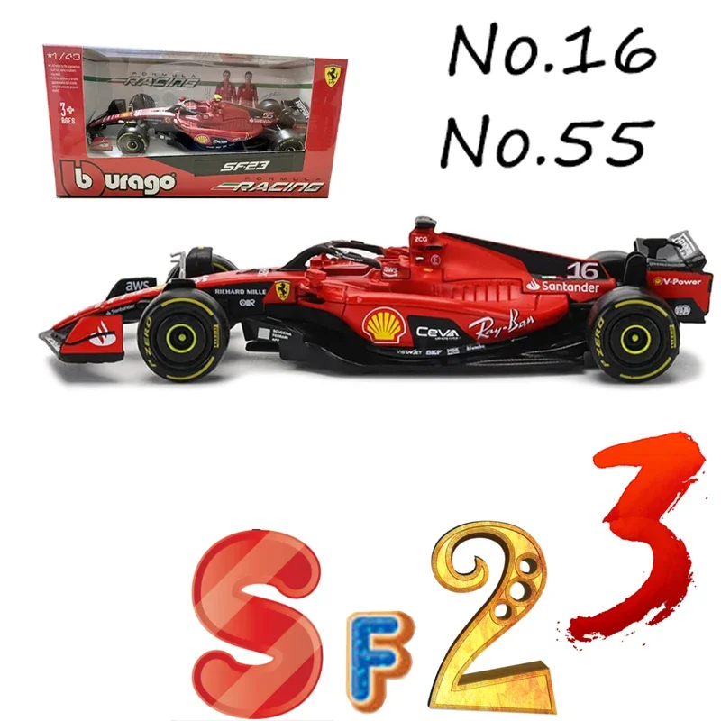 

Bburago 1: 1 2023 Ferrari SF23 NO.16 Charles колесо № 55 Аналоговый сплав, супер игрушечный автомобиль, Коллекционная модель под давлением, подарок