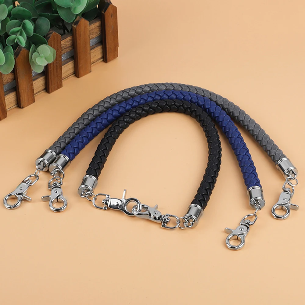 Pu Leather Braided Rope Handles 45Cm Shoulder Bag Strap Silver Metal Hook Buckle Bag Handle Detachable Replacement Handbag Belt