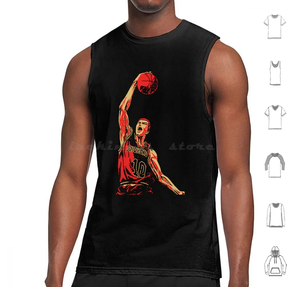 Slam Retro Vintage Tank Tops Print Cotton Anime Slam Manga Basketball Japan Shohoku Hanamichi Sakuragi Sakuragi Slam Sports