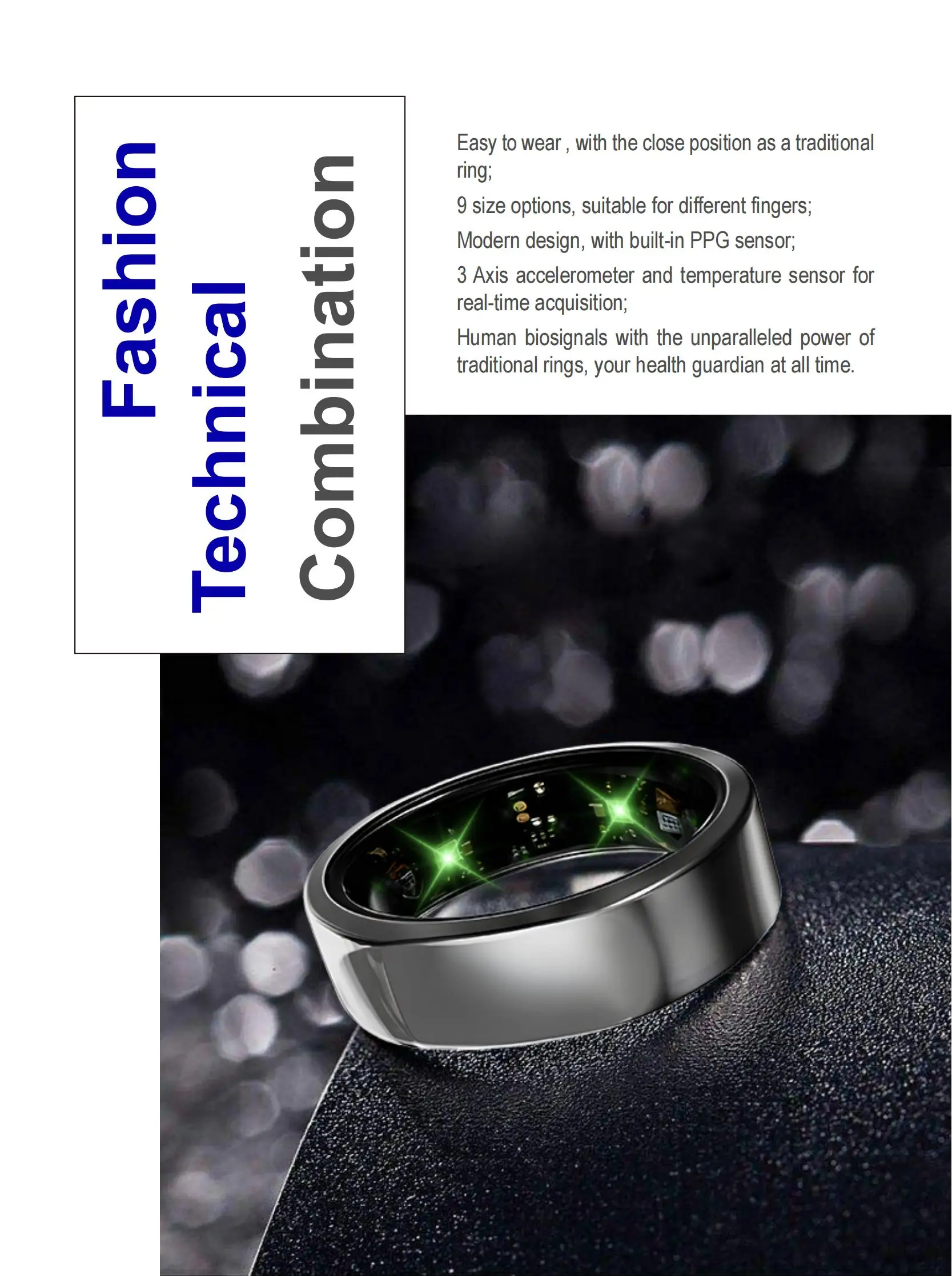 New Design Wireless Rechargeable 5ATM Waterproof Stainless Steel Smart Ring Sleep Monitoring Heart Rate Monitor Health Tracker