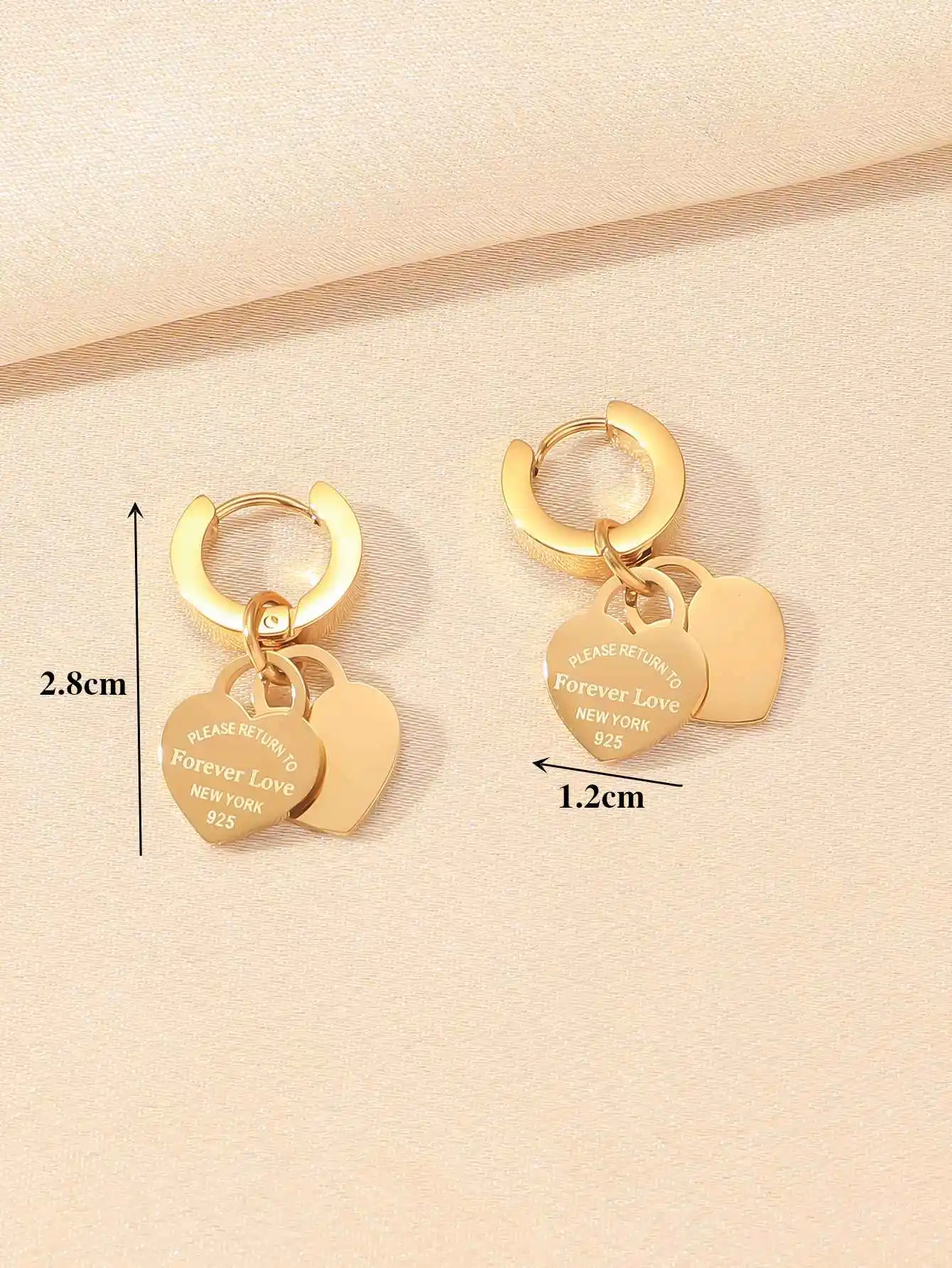 Fashion stainless steel double heart-shaped earrings necklace plated 18k titanium steel earrings