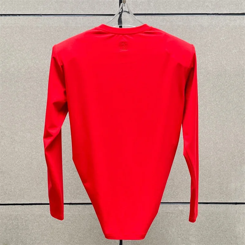 women's t-shirt 2026 autumn new shoulder padded slim fit women's long sleeved top Cotton blend round neck pullover y2k corset
