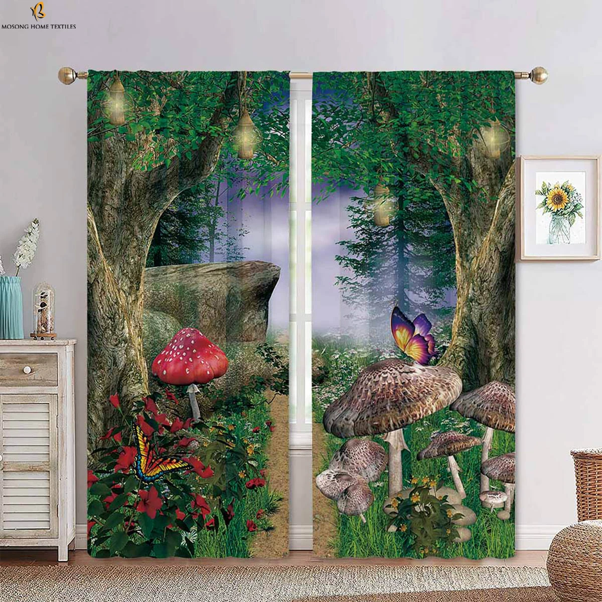 

Fantasy Cartoon World Mushroom 3d Printing Curtain Bedroom Kitchen Living Room Children's Room Decorative Curtain 2 Pieces