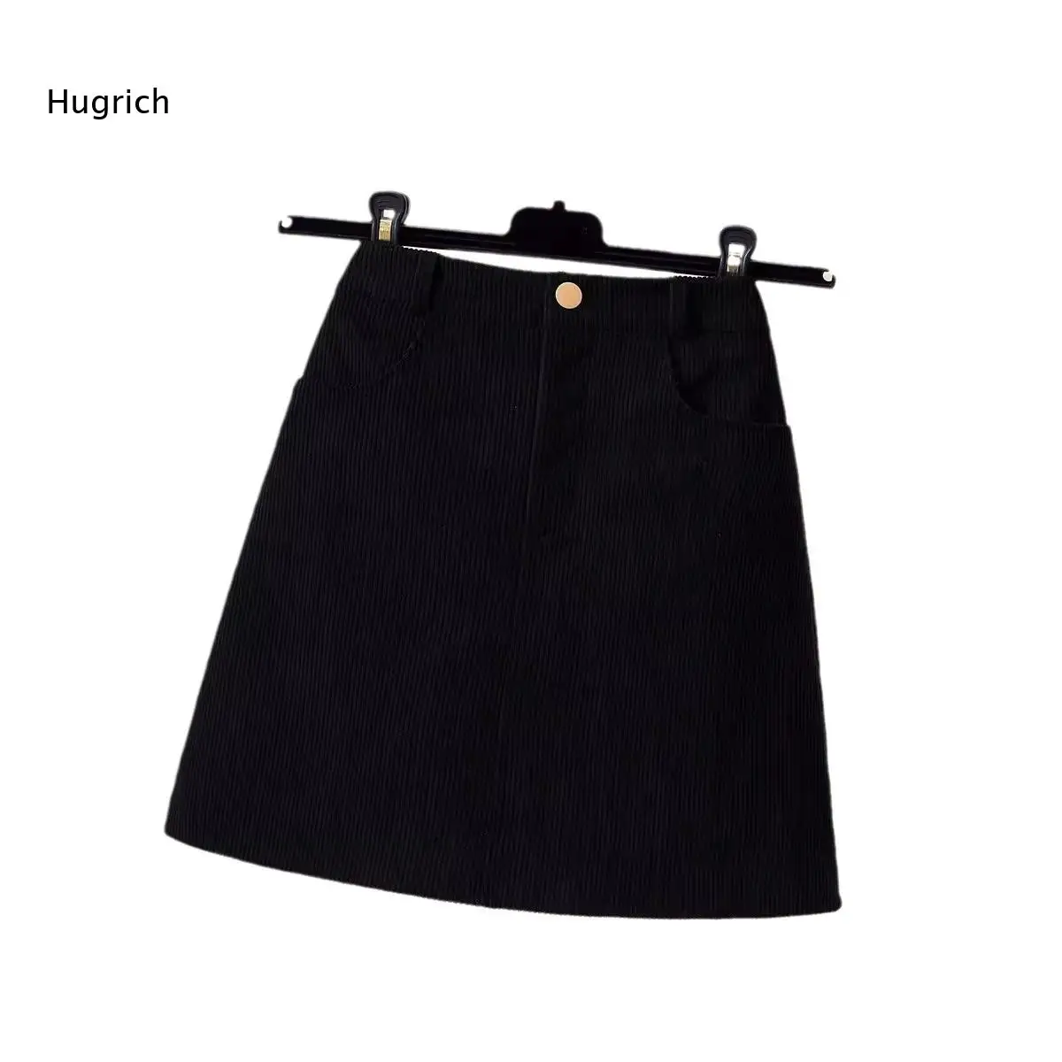 Women Casual Short Skirt Corduroy Material High Waist A Line Cut Button Front Closure Side Pockets Autumn Fashion Bottoms