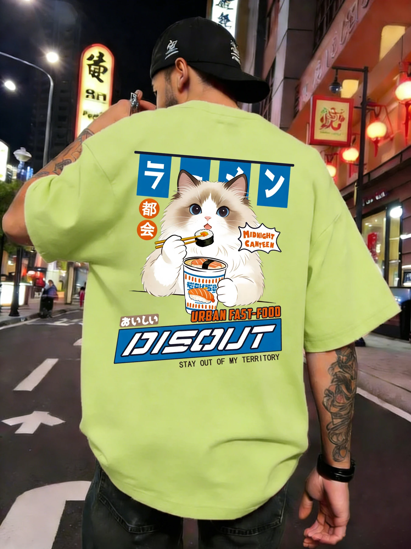 Puppet Cats Who Enjoy Eating Sushi Print Men T-Shirts Cotton All-Match Tee Comfortable O-Neck Tops Loose Summer Basics Clothing