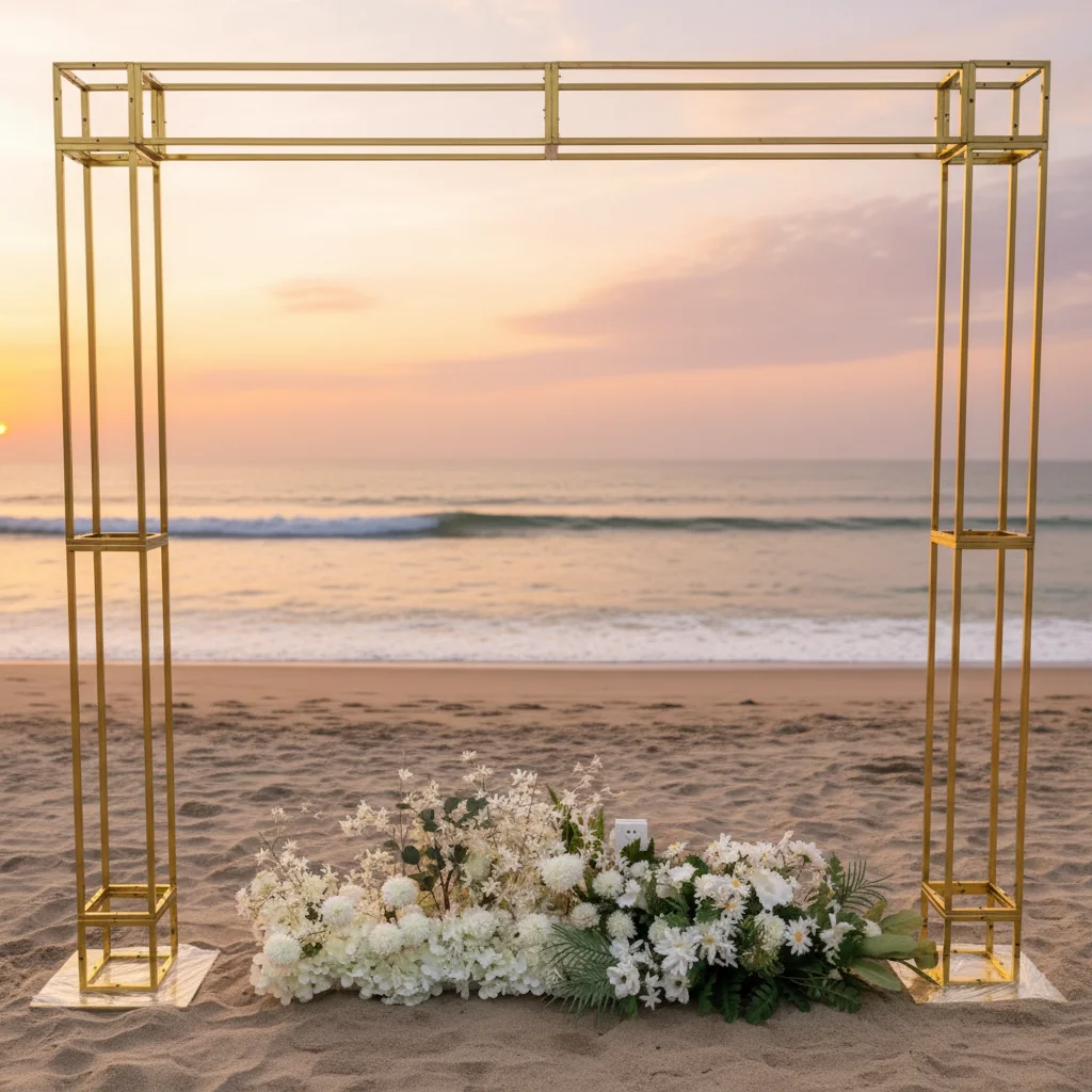 Detachable Shinning Gold Arch Metal Frame For Wedding Stage Decoration