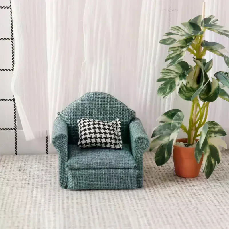 1/12 casa delle bambole mini divano in lino cuscino modello casa delle bambole mobili decorazione casa delle bambole accessori per la decorazione della scena della casa