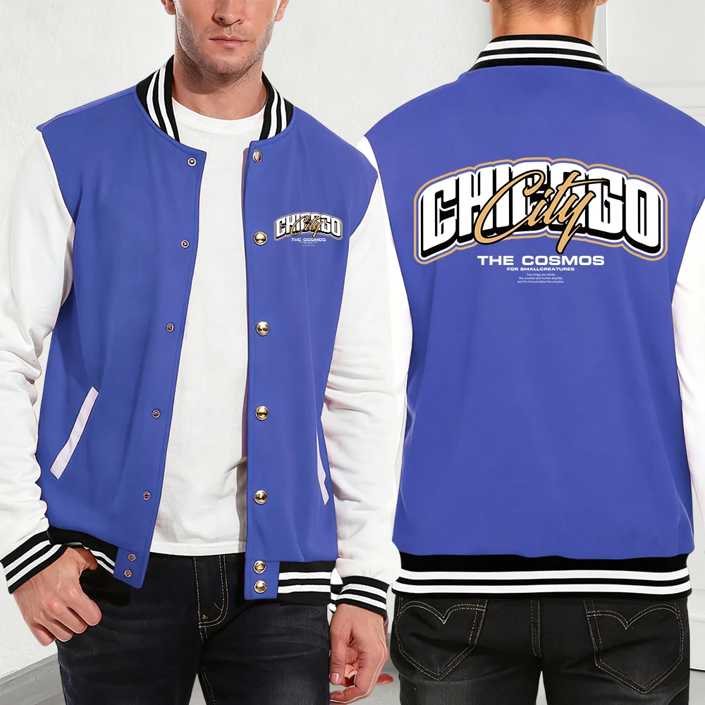 

Chicago City The Cosmos Printed Men'S Jackets Cotton Basics Pocket Baseball Jersey Winter Fleece Warm Coats Street Men Clothes