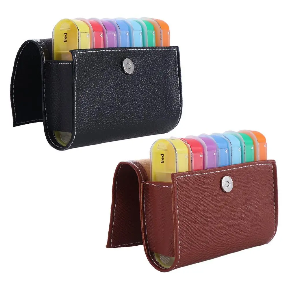 

PU Carrying Case Weekly Pill Organizer Box Week Mark Reusable 28-Grid Vitamin Storage 4 Times a Day Portable