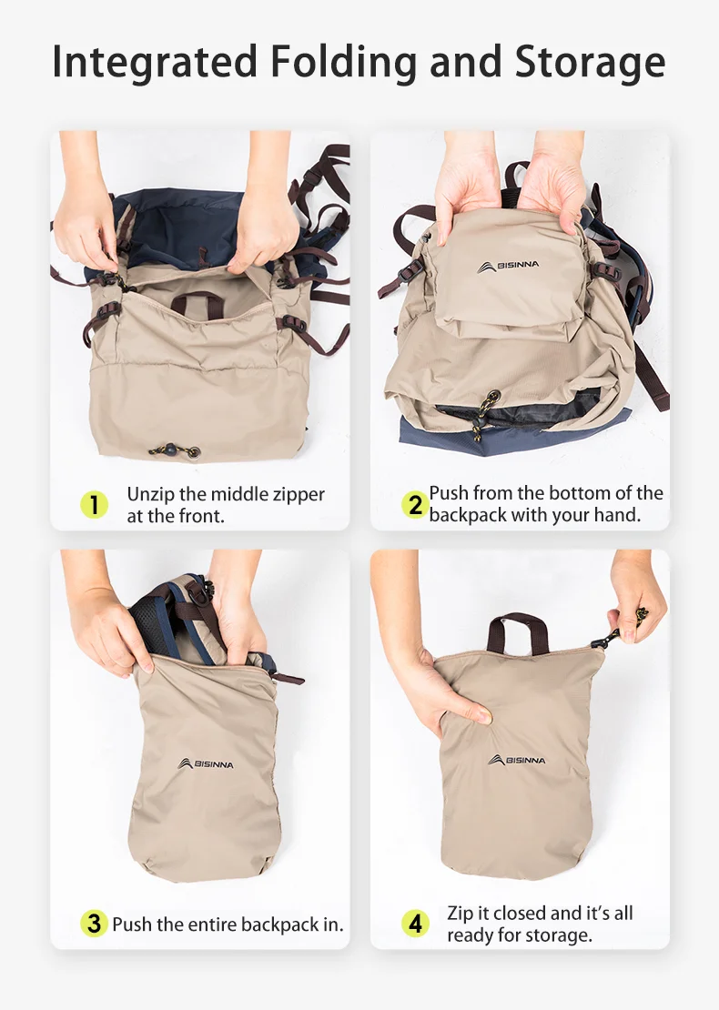 BISINNA 22L Wanderrucksack, tragbar, ultraleicht, wasserdicht, Nylontasche, für Herren und Damen, faltbar, Sporttasche für Camping, Reisen, Klettern – Detail 12