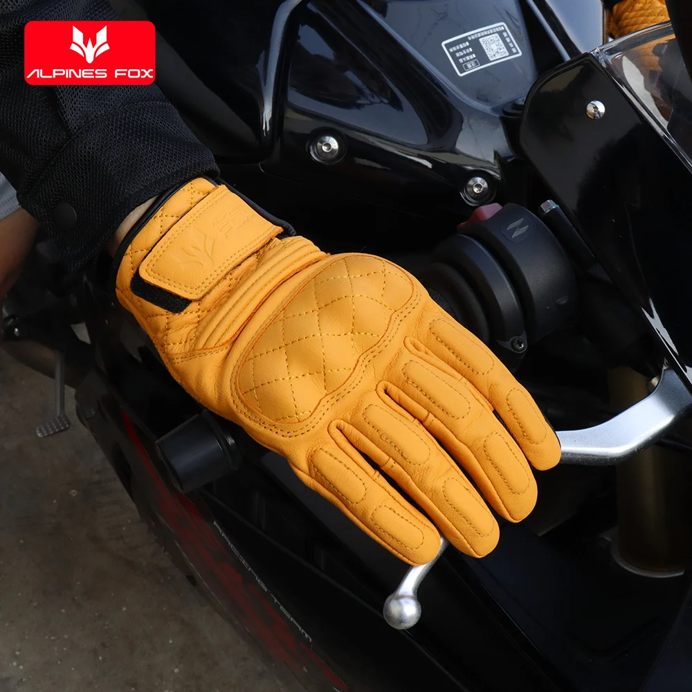Men's Genuine Goat Leather Retro Motorcycle Gloves Full Finger Wear-resistant Knuckle Protection Riding Race Gears Accessories