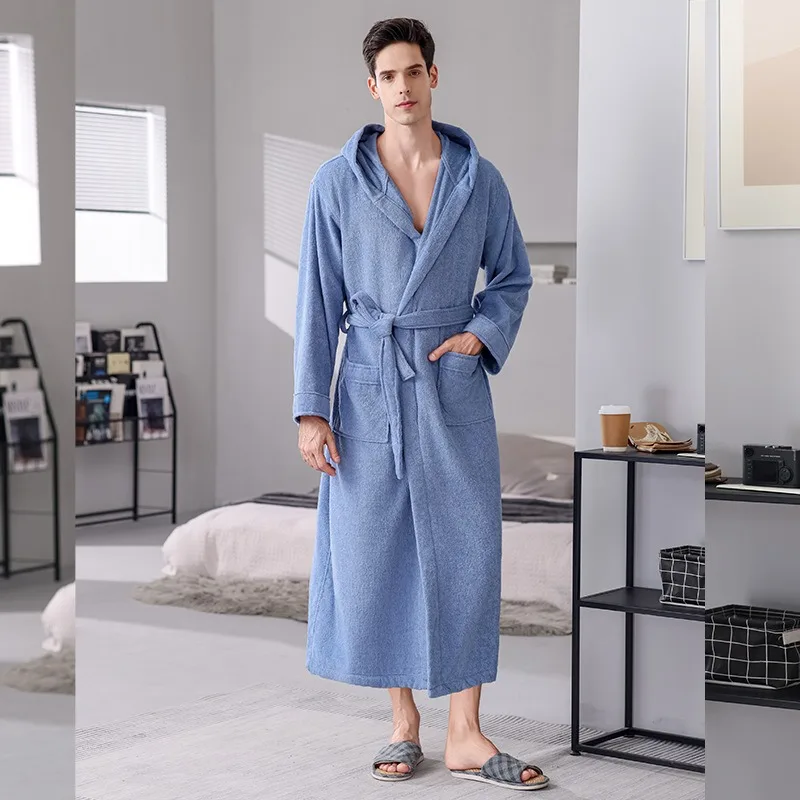 Cotton Bathrobe Hotel Adult Towel Material with Hat Sleeping Robe All Cotton Four Seasons Universal Couple Home Clothes
