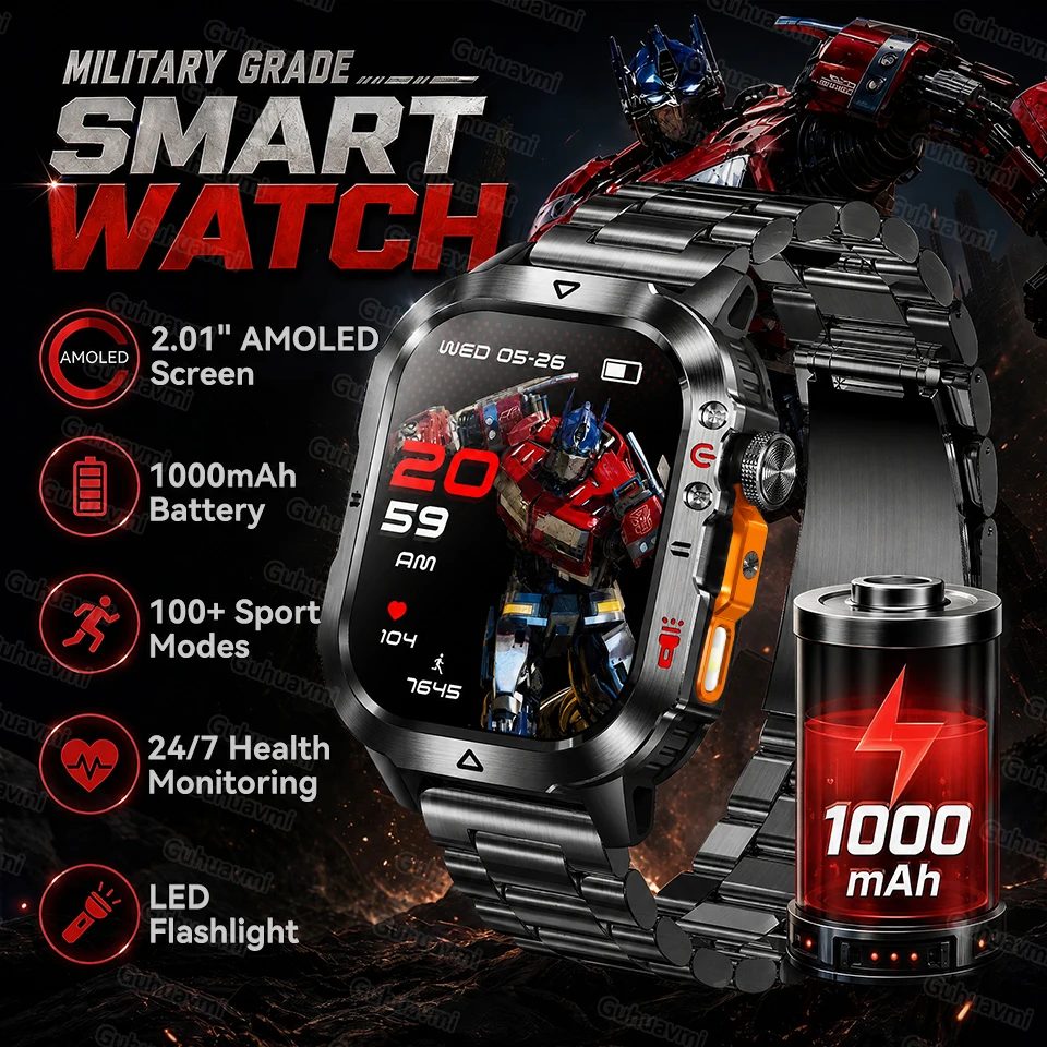 New 100% Original Military Grade 1000mAh large battery GPS Sports Smart Watches For man 5ATM Waterproof BT Call Smart Watch 2026