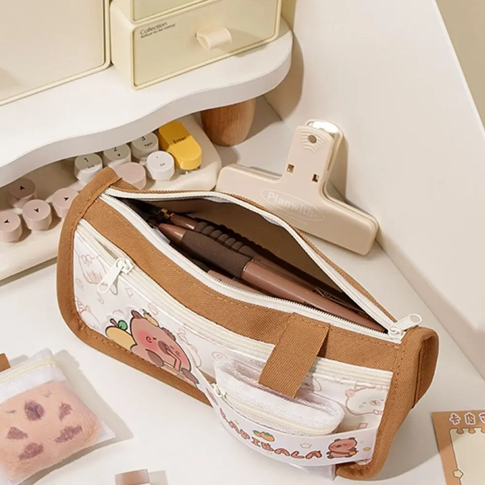 Kawaii Large-capacity Capybara Pencil Case Storage Box Canvas Capybara Pen Pouch Capibala Korean Style Cartoon Pen Bag Children